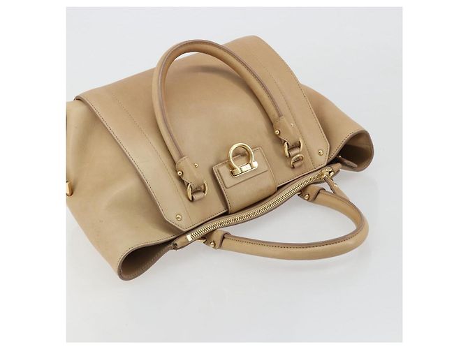 Salvatore Ferragamo Gancini Handtasche Leder Beige Gold - Ansicht 6