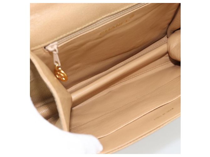 CHANEL Shoulder Bag Caviar Skin Beige Gold CC - vista 10