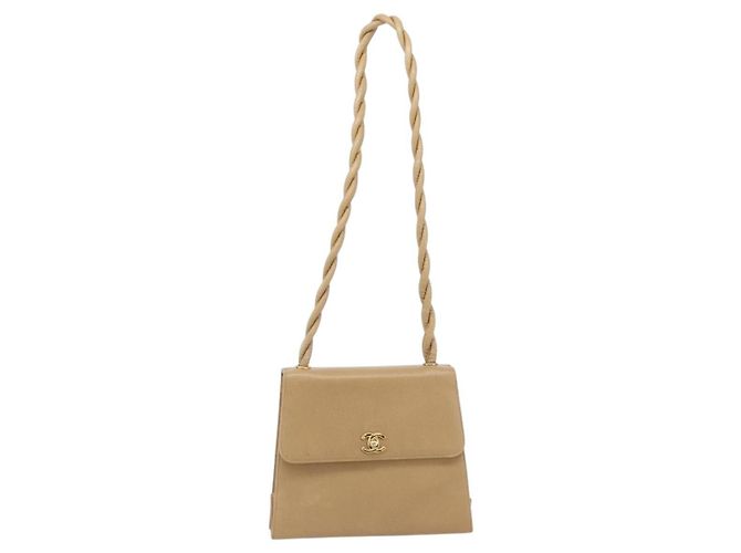 CHANEL Shoulder Bag Caviar Skin Beige Gold CC - vista 13