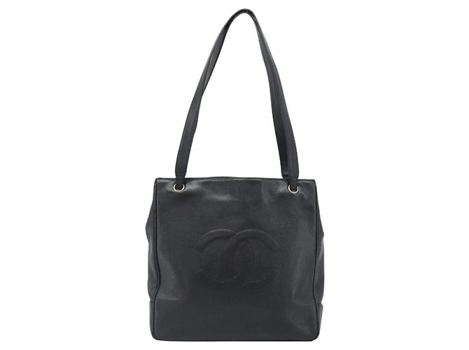 CHANEL COCO Mark Tote Bag Caviar Skin Black Gold CC - vista 13