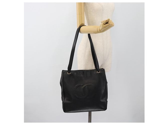 CHANEL COCO Mark Tote Bag Caviar Skin Black Gold CC - vista 24
