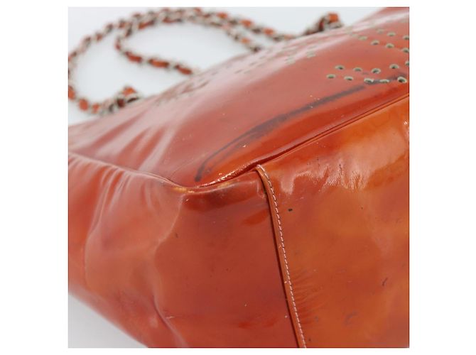 CHANEL Triple Coco Chain Tote Bag Lackleder Orange Silver CC - Ansicht 10