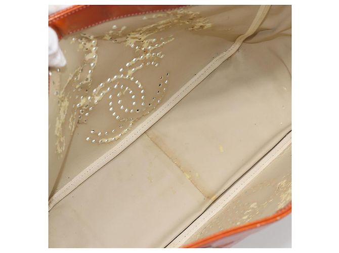 CHANEL Triple Coco Chain Tote Bag Lackleder Orange Silver CC - Ansicht 12