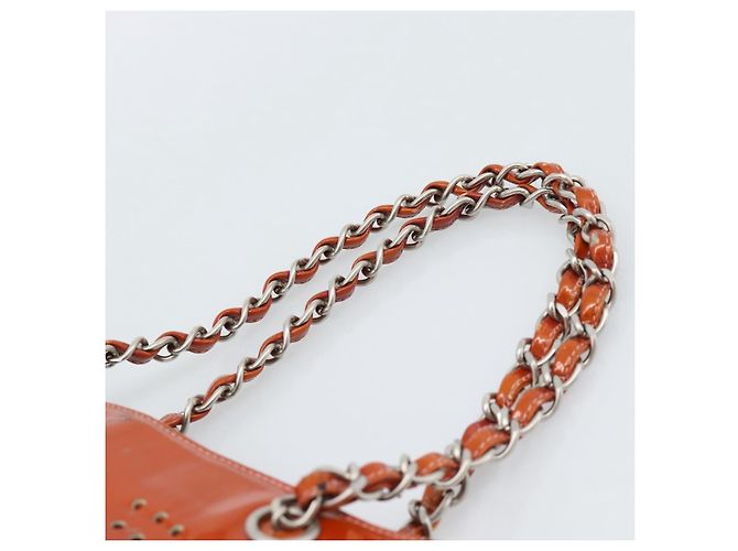 CHANEL Triple Coco Chain Tote Bag Lackleder Orange Silver CC - Ansicht 14