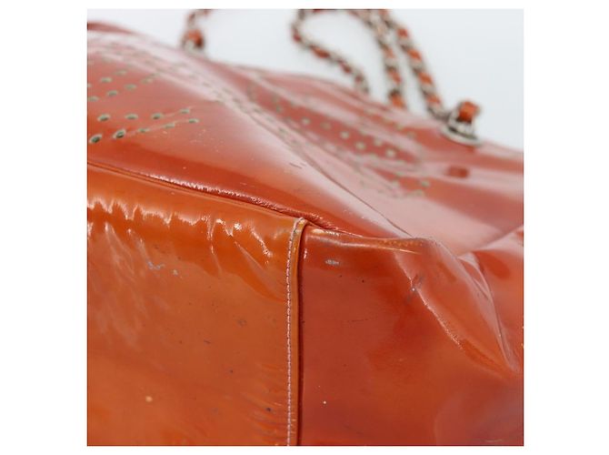 CHANEL Triple Coco Chain Tote Bag Lackleder Orange Silver CC - Ansicht 16