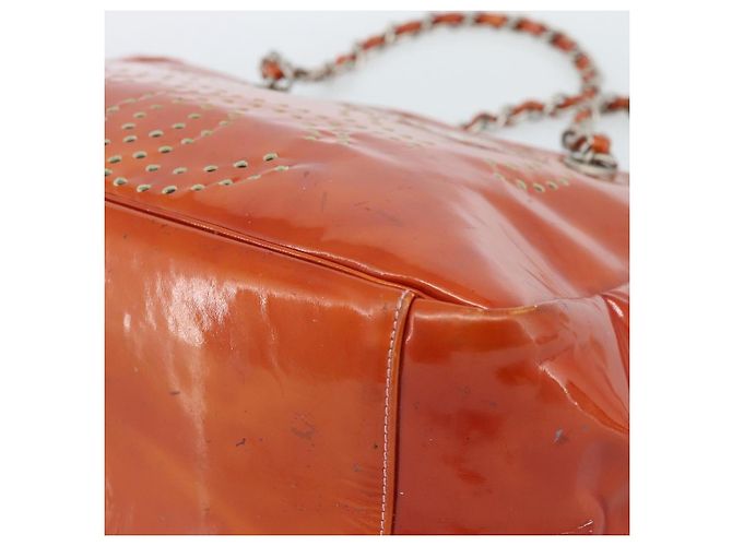 CHANEL Triple Coco Chain Tote Bag Lackleder Orange Silver CC - Ansicht 17