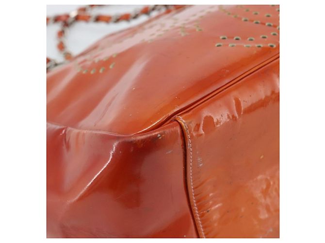 CHANEL Triple Coco Chain Tote Bag Lackleder Orange Silver CC - Ansicht 18
