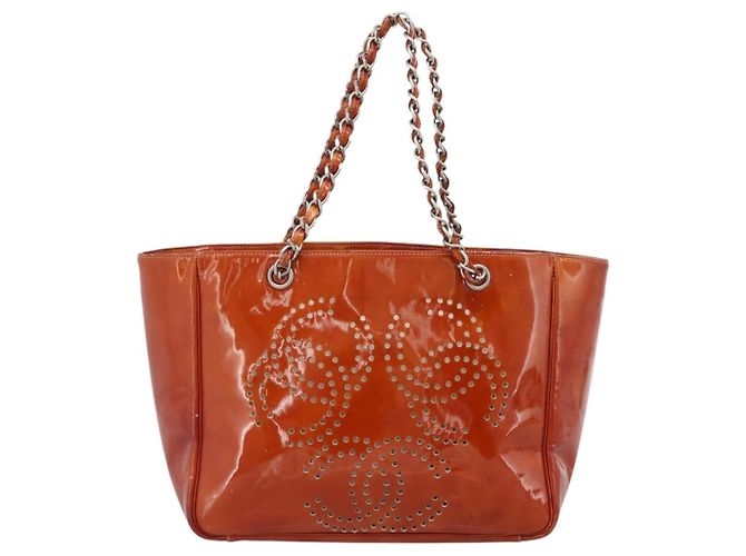 CHANEL Triple Coco Chain Tote Bag Lackleder Orange Silver CC - Ansicht 2