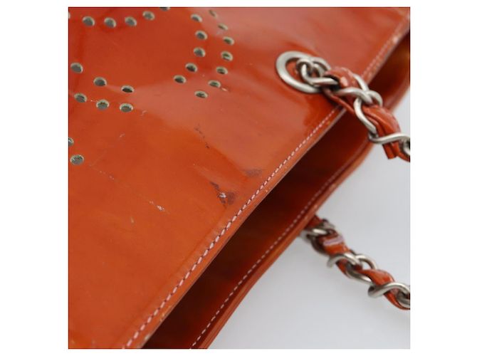CHANEL Triple Coco Chain Tote Bag Lackleder Orange Silver CC - Ansicht 5