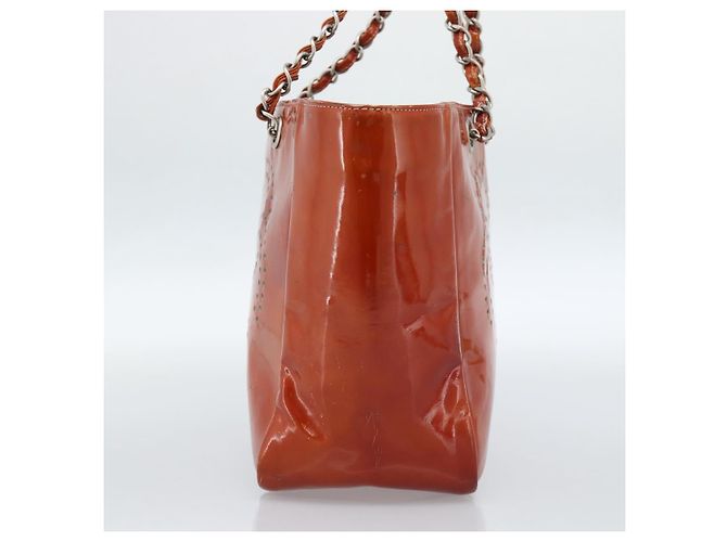 CHANEL Triple Coco Chain Tote Bag Lackleder Orange Silver CC - Ansicht 6