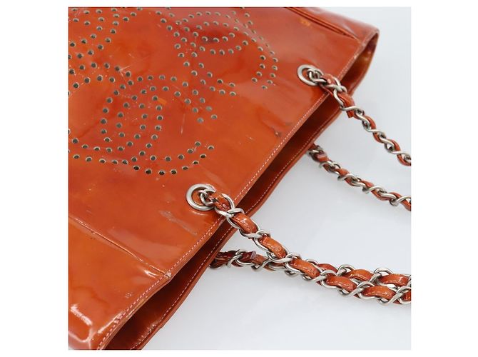 CHANEL Triple Coco Chain Tote Bag Lackleder Orange Silver CC - Ansicht 8