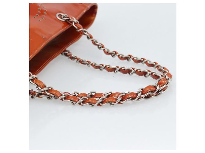 CHANEL Triple Coco Chain Tote Bag Lackleder Orange Silver CC - Ansicht 9