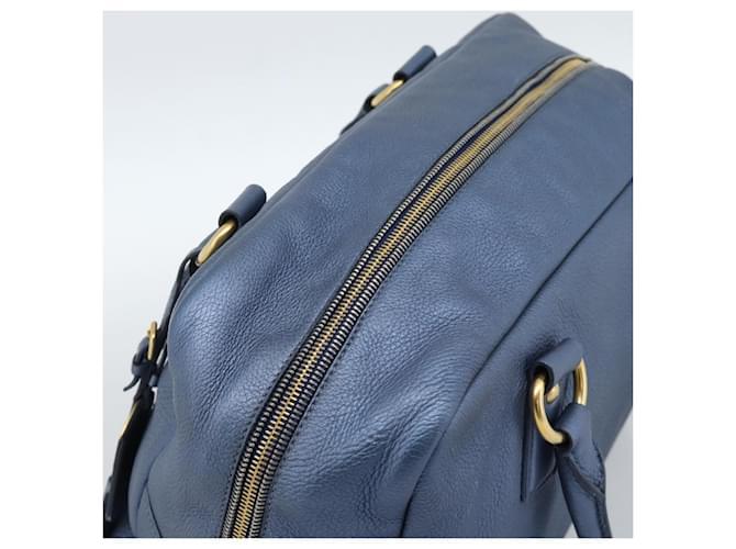 PRADA Hand Bag Leather Blue Gold - vista 6