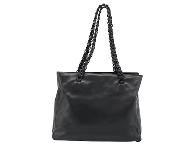 PRADA Plastic Chain Tote Bag Leather Black Silver - vista 2