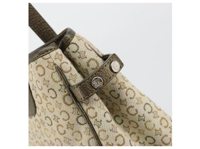 Céline CELINE C Macadam Canvas Hand Bag Leather Beige Silver - vista 10