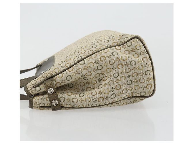 Céline CELINE C Macadam Canvas Hand Bag Leather Beige Silver - vista 4
