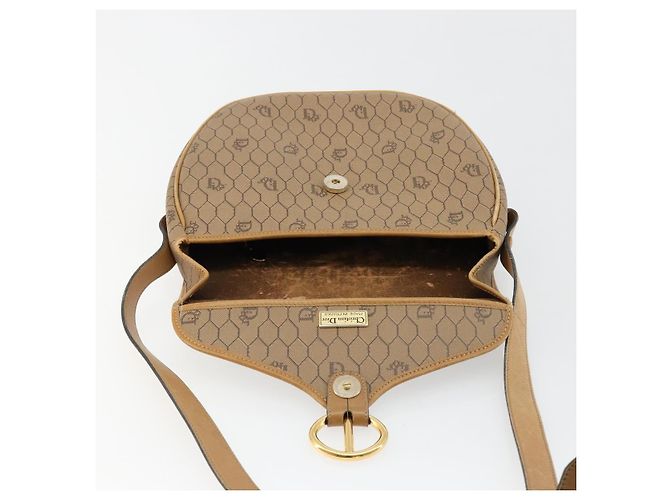 Christian Dior Honeycomb Canvas Shoulder Bag PVC Beige Gold - vista 15