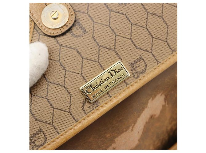 Christian Dior Honeycomb Canvas Shoulder Bag PVC Beige Gold - vista 16