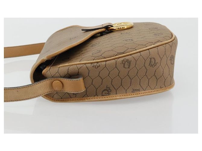 Christian Dior Honeycomb Canvas Shoulder Bag PVC Beige Gold - vista 5