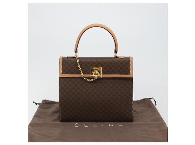 Céline CELINE Macadam Canvas Hand Bag PVC Leather Brown Gold - vista 12