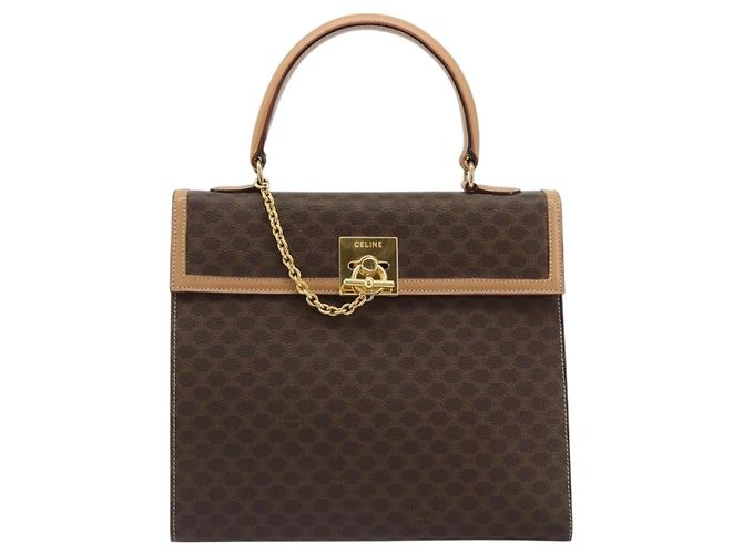Céline CELINE Macadam Canvas Hand Bag PVC Leather Brown Gold - vista 13