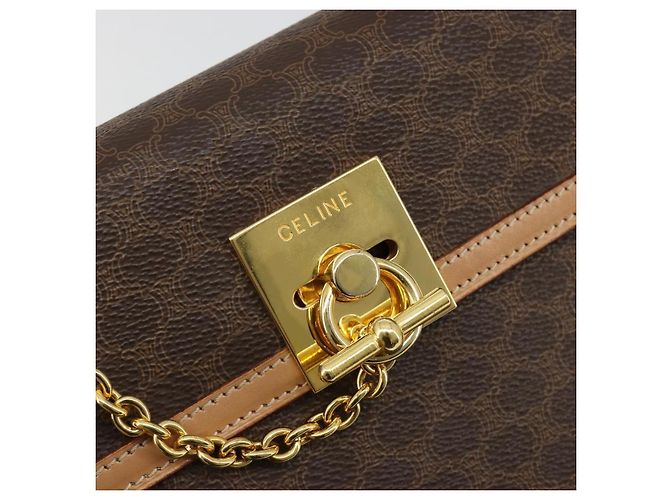 Céline CELINE Macadam Canvas Hand Bag PVC Leather Brown Gold - vista 19