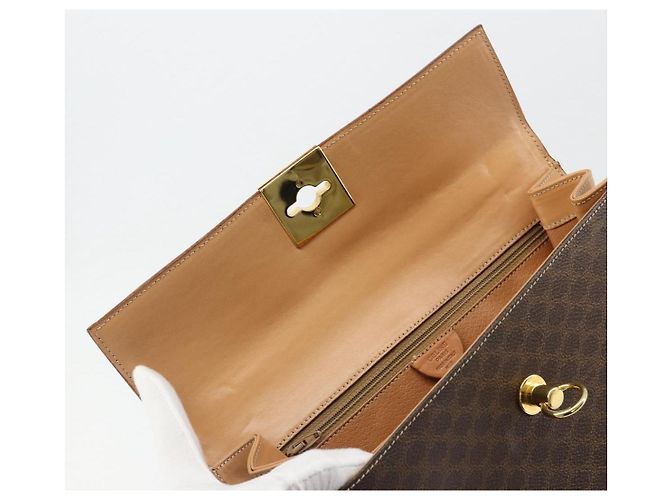 Céline CELINE Macadam Canvas Hand Bag PVC Leather Brown Gold - vista 8
