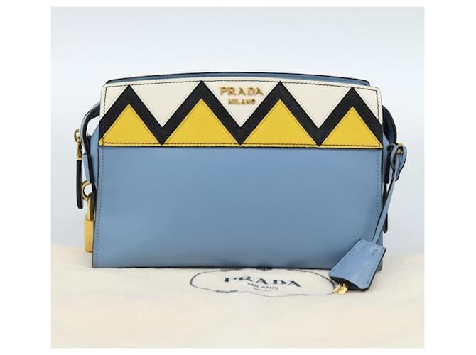 PRADA Shoulder Bag Leather Light Blue Gold - vista 12