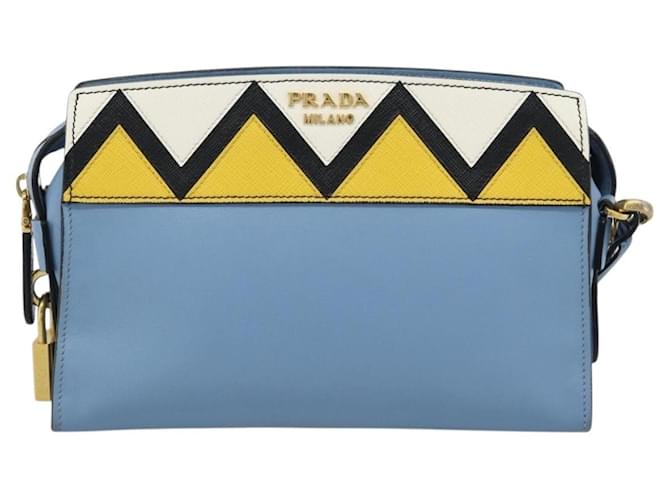PRADA Shoulder Bag Leather Light Blue Gold - vista 13