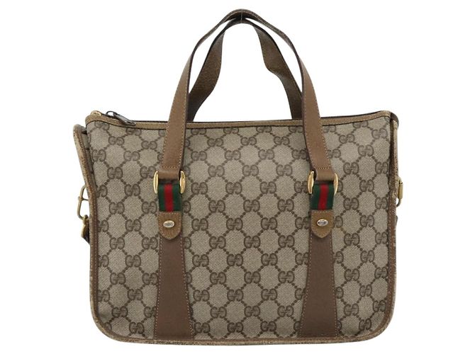 GUCCI GG Supreme Web Sherry Line Bag PVC 2way Beige Gold 41 02 039 - vista 13