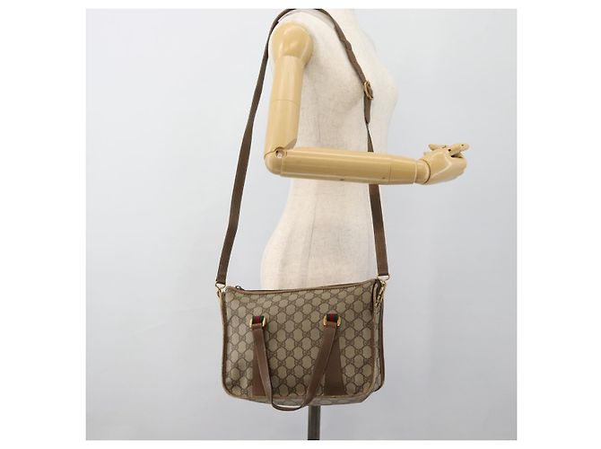 GUCCI GG Supreme Web Sherry Line Bag PVC 2way Beige Gold 41 02 039 - vista 24