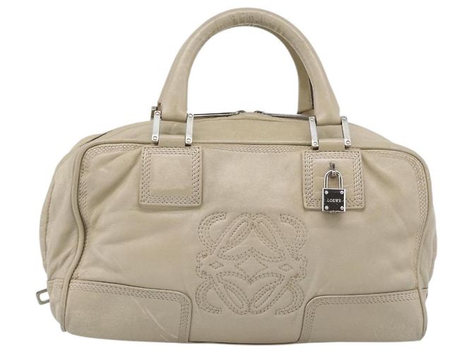 LOEWE Anagram Hand Bag Leather Beige Silver - vista 13