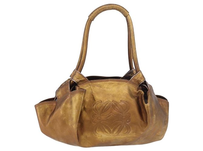LOEWE Anagram Hand Bag Leather Bronze Gold - vista 13