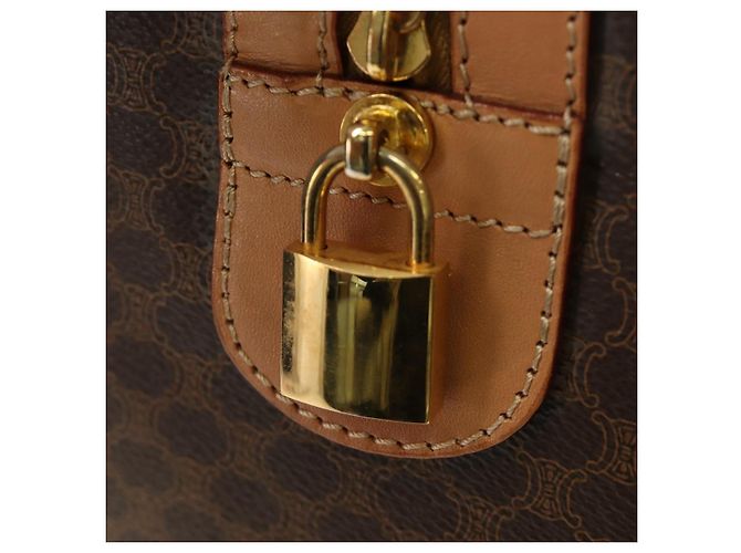 Céline CELINE Macadam Canvas Boston Bag PVC Leather Brown Gold - vista 21