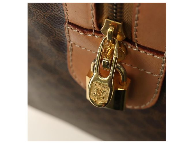Céline CELINE Macadam Canvas Boston Bag PVC Leather Brown Gold - vista 24