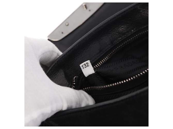PRADA Chain Shoulder Bag Leather Black Silver - vista 11