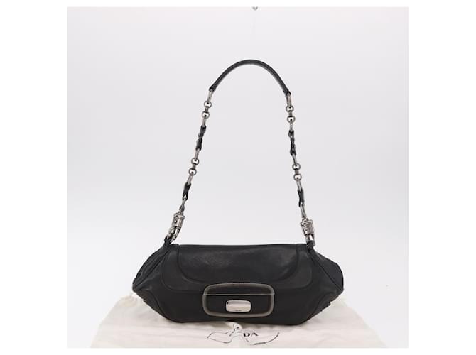PRADA Chain Shoulder Bag Leather Black Silver - vista 12