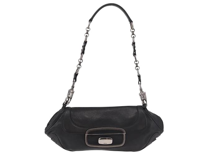 PRADA Chain Shoulder Bag Leather Black Silver - vista 13