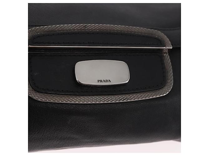 PRADA Chain Shoulder Bag Leather Black Silver - vista 19