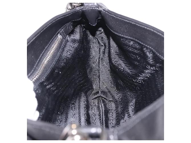 PRADA Chain Shoulder Bag Leather Black Silver - vista 22