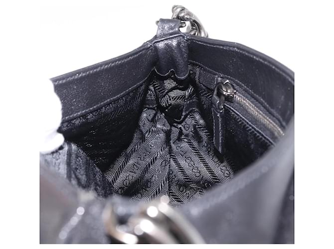 PRADA Chain Shoulder Bag Leather Black Silver - vista 23