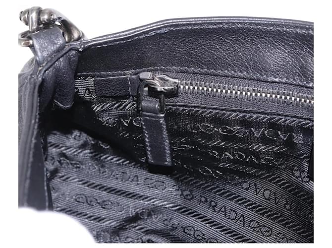 PRADA Chain Shoulder Bag Leather Black Silver - vista 24