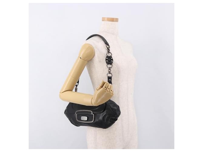 PRADA Chain Shoulder Bag Leather Black Silver - vista 26