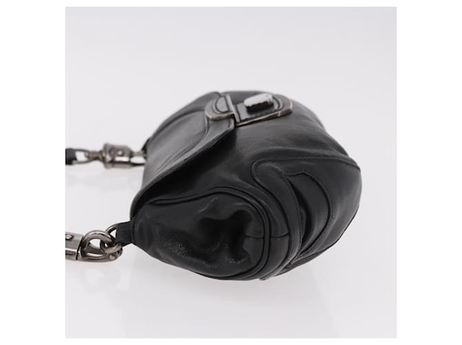 PRADA Chain Shoulder Bag Leather Black Silver - vista 4