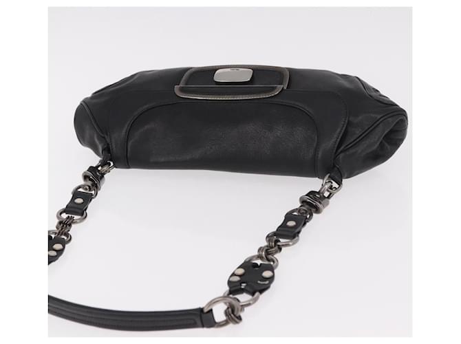 PRADA Chain Shoulder Bag Leather Black Silver - vista 6