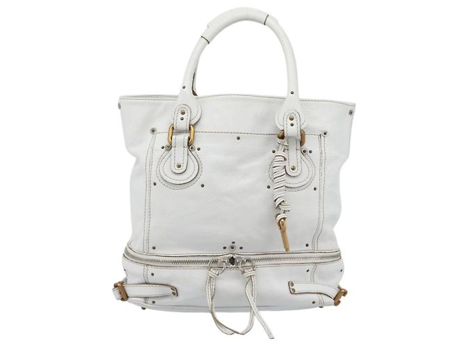 Chloé Chloe Paddington Tote Bag Leather White Gold Silver - vista 13