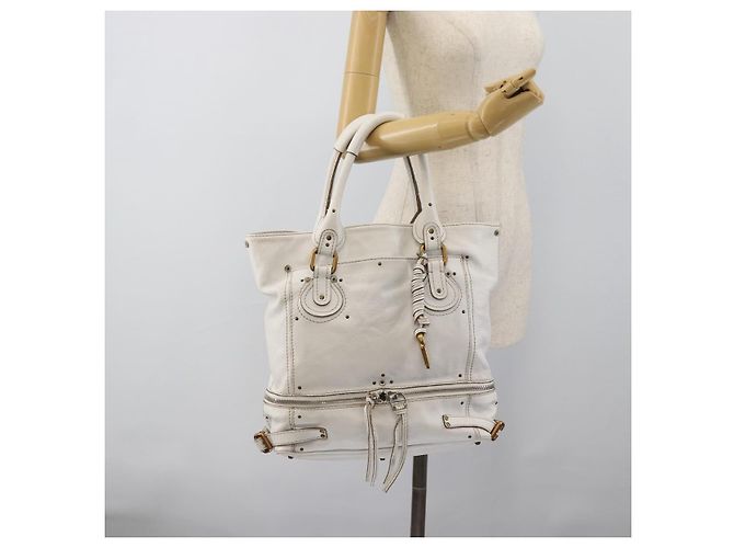 Chloé Chloe Paddington Tote Bag Leather White Gold Silver - vista 28