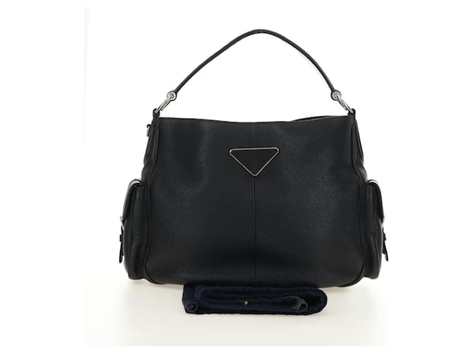 PRADA Shoulder Bag Leather Black Silver - vista 12