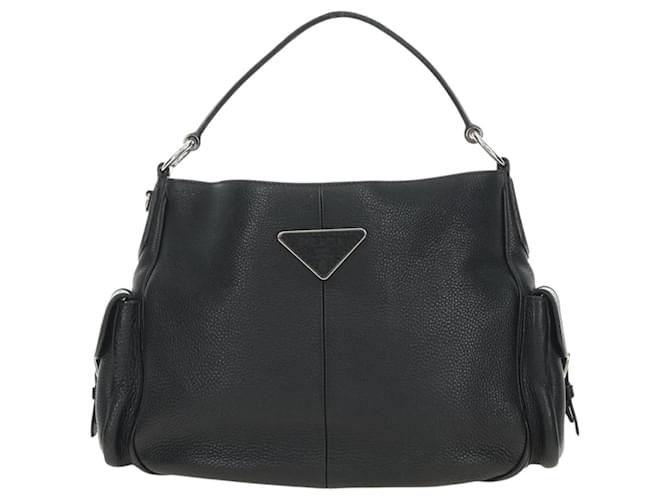 PRADA Shoulder Bag Leather Black Silver - vista 13