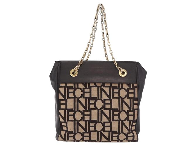 Céline CELINE Chain Shoulder Bag Knitted Fabrics Beige Gold - vista 3